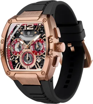 Men Casual Outdoor Watch Tonneau Watch for Men with Rubber Strap, Mens Watch Chronograph Quartz Analog Multifunction Calendar Waterproof Silicone Band Black championship diffuse automate impressionist Rubber Strap for 