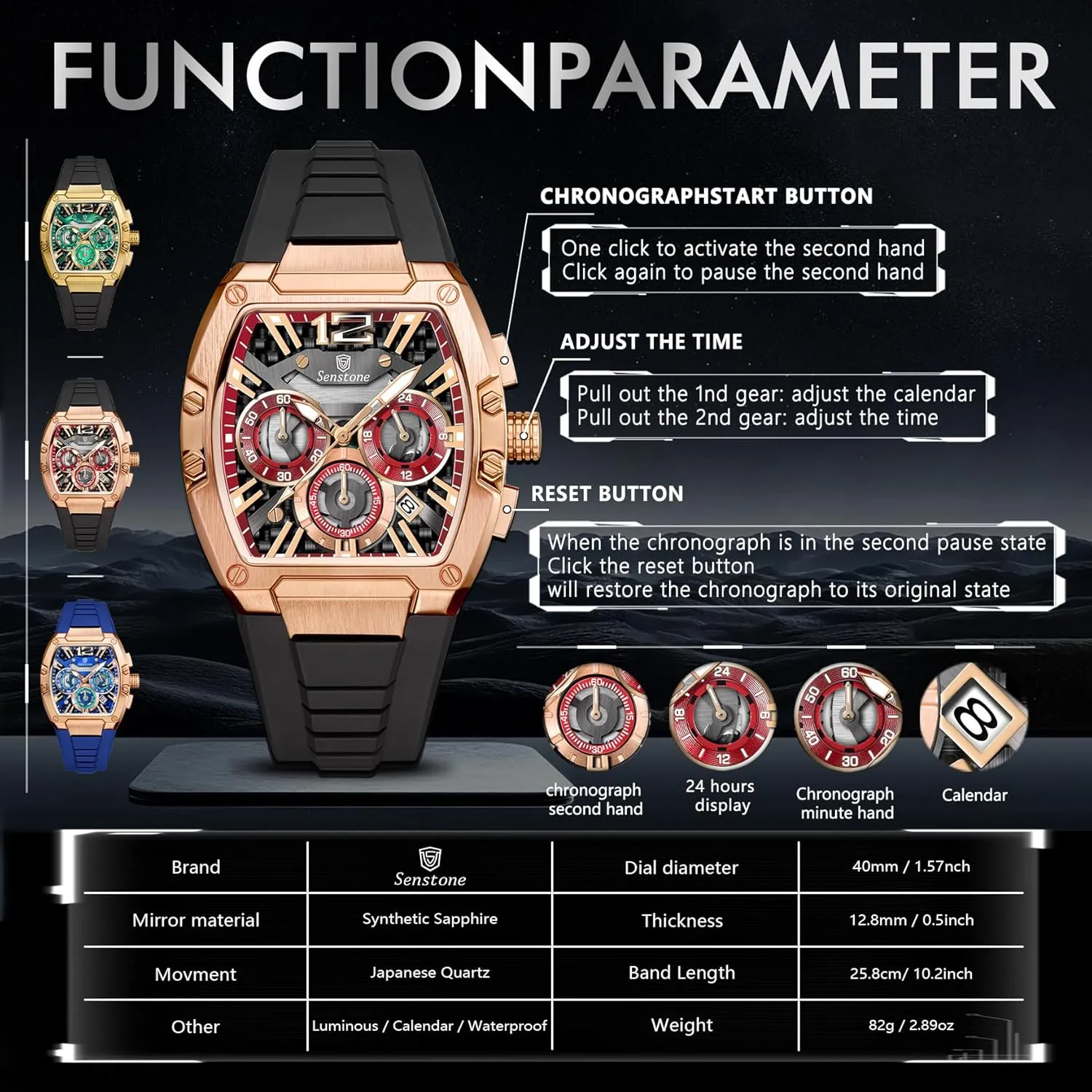 Men Casual Outdoor Watch Tonneau Watch for Men with Rubber Strap, Mens Watch Chronograph Quartz Analog Multifunction Calendar Waterproof Silicone Band Black championship diffuse automate impressionist Rubber Strap for 