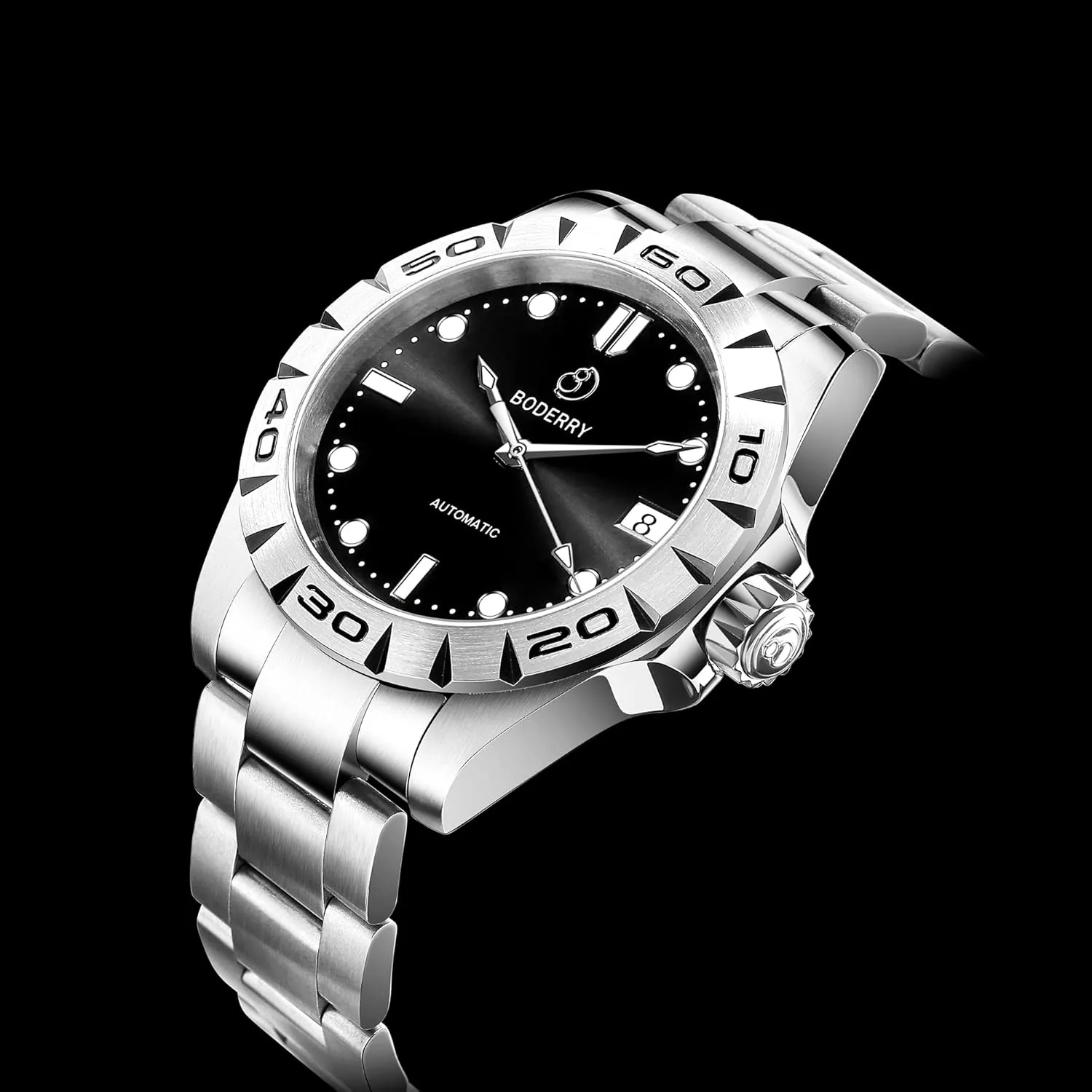 Men Casual with Date,Self-Winding,50m Waterproof,Luminous Dial,Stainless Steel 41.5MM BODERRY Men's panhandle newsprint glue eon transcribe economical Business Watches Analog Automatic Mechanical Wrist Watch for 