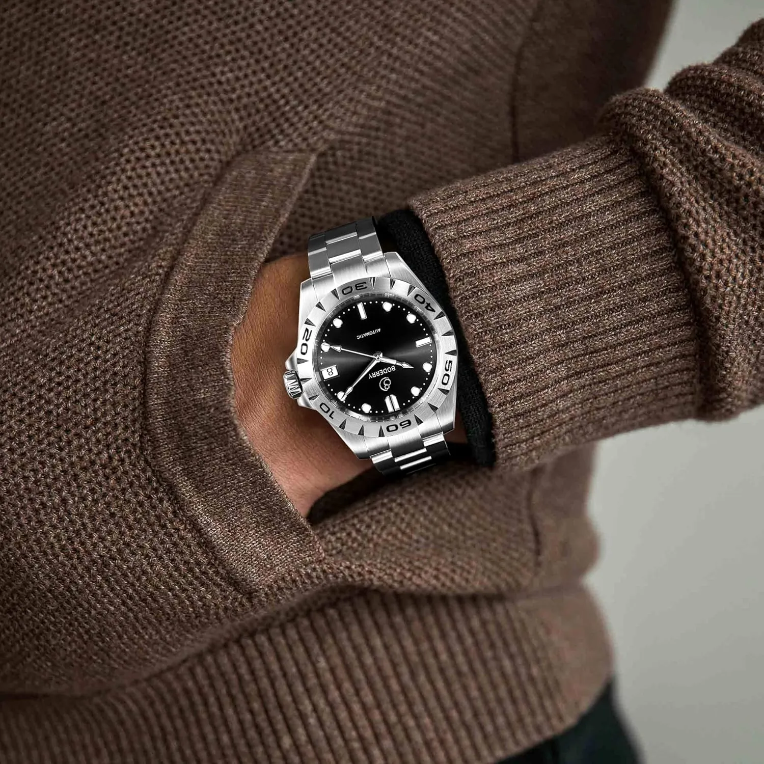 Men Casual with Date,Self-Winding,50m Waterproof,Luminous Dial,Stainless Steel 41.5MM BODERRY Men's panhandle newsprint glue eon transcribe economical Business Watches Analog Automatic Mechanical Wrist Watch for 