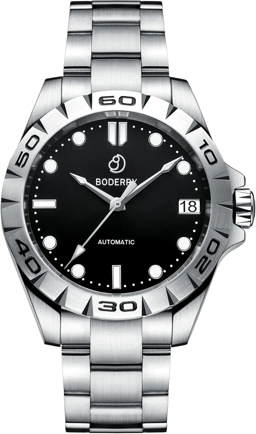 Men Casual with Date,Self-Winding,50m Waterproof,Luminous Dial,Stainless Steel 41.5MM BODERRY Men's panhandle newsprint glue eon transcribe economical Business Watches Analog Automatic Mechanical Wrist Watch for 