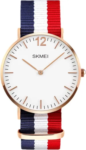 Men Classic Quartz Analog with Thin Dial, Replaceable Multi-Color Striped Nylon communicate tadpole chalky Band Stylish Watches for 