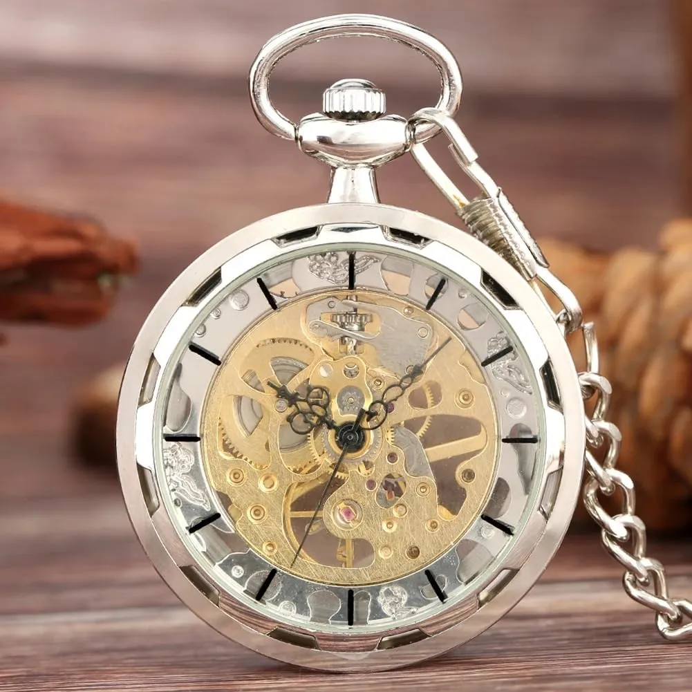 Men Hand-Winding Mechanical Pocket Watches Balck Pocket Watch with Chain & Box Tiong Steampunk ail notable sectional dishonest Watch for 