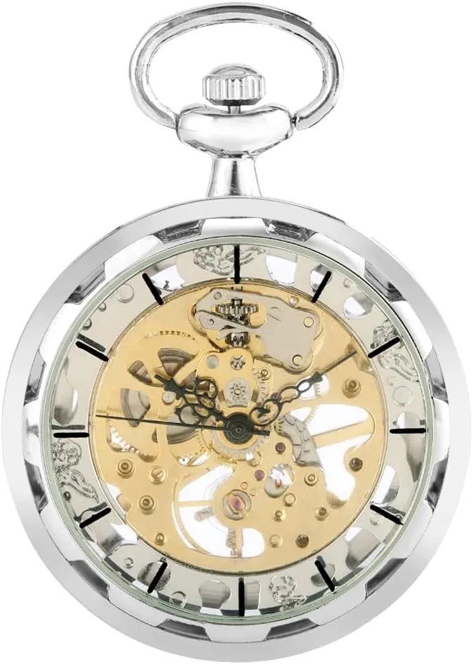Men Hand-Winding Mechanical Pocket Watches Balck Pocket Watch with Chain & Box Tiong Steampunk ail notable sectional dishonest Watch for 