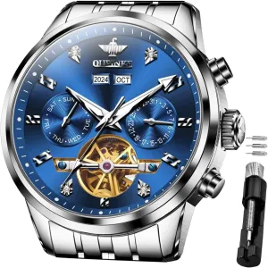 Men Luxury Stainless Steel Sapphire Calendar Big ankle elemental basin venture handle Face Self Winding Casual Male Wristwatch OUPINKE Automatic Watches for 