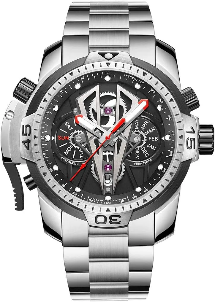 Men Muti-Functional Mechanical Watches twig RGA3591 REEF TIGER Top Brand Sport Automatic Stainless Steel 