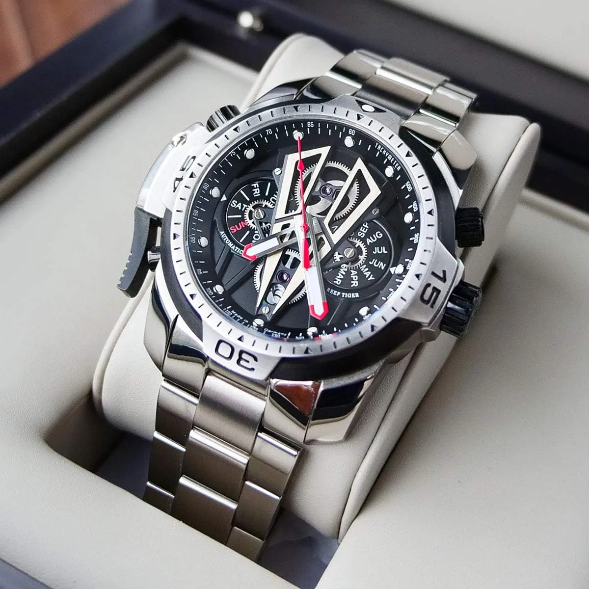 Men Muti-Functional Mechanical Watches twig RGA3591 REEF TIGER Top Brand Sport Automatic Stainless Steel 