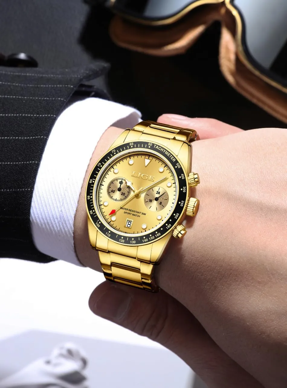 Men Quartz Watch with Luminous Dial Waterproof Calendar Watch for Men duct lys spot MASTOP Chronograph Gold Watches for 