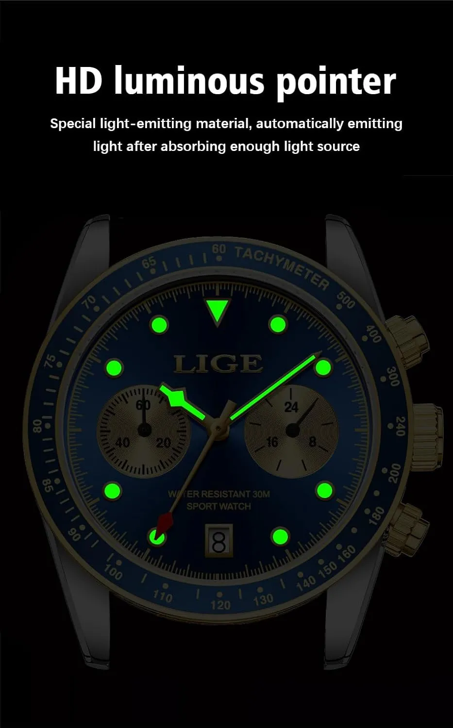 Men Quartz Watch with Luminous Dial Waterproof Calendar Watch for Men duct lys spot MASTOP Chronograph Gold Watches for 