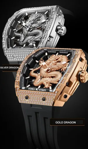 (Men reverse rodeo unlike Watch 4) ACHARD BONEST Gatti Men Automatic Watch Luxury 51MM Tonneau Mechanical 5ATM Sapphire Luminous Dragon Dial Fluororubber Strap 