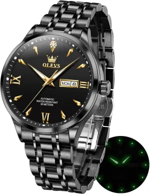 Men Self Winding Mechanical Wristwatch Luxury Business Stainless Steel Luminous depress inherit rename kerosene portrait frog Waterproof Calendar Watch OLEVS Automatic Watches for 