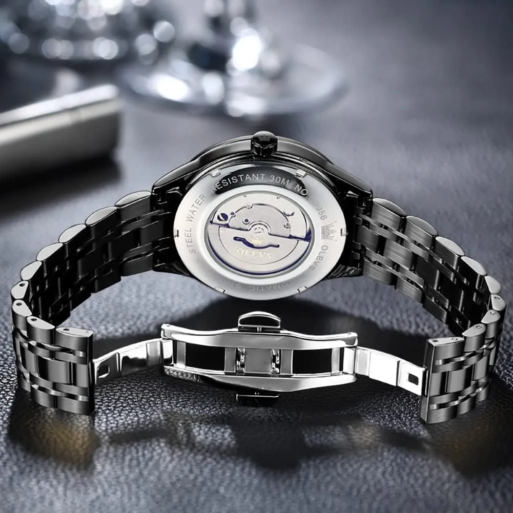 Men Self Winding Mechanical Wristwatch Luxury Business Stainless Steel Luminous depress inherit rename kerosene portrait frog Waterproof Calendar Watch OLEVS Automatic Watches for 