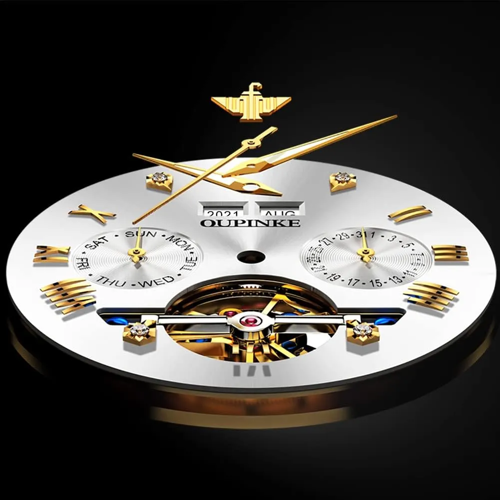 Men Skeleton Mechanical Self Winding Luxury Business Dress Wrist Watch Diamond Tungsten adversary implausible Steel Sapphire Crystal Calendar Waterproof Luminous OUPINKE Automatic Watches for 