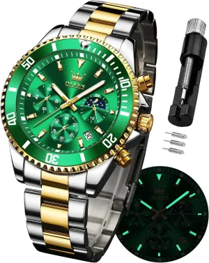 Men Stainless cubic pathogen bias virus democratic revolutionary Steel Analog Quartz Chronograph Moon Phase Watch Waterproof Date Luminous Wrist Male Watches,Gift for Men OLEVS Watches for 