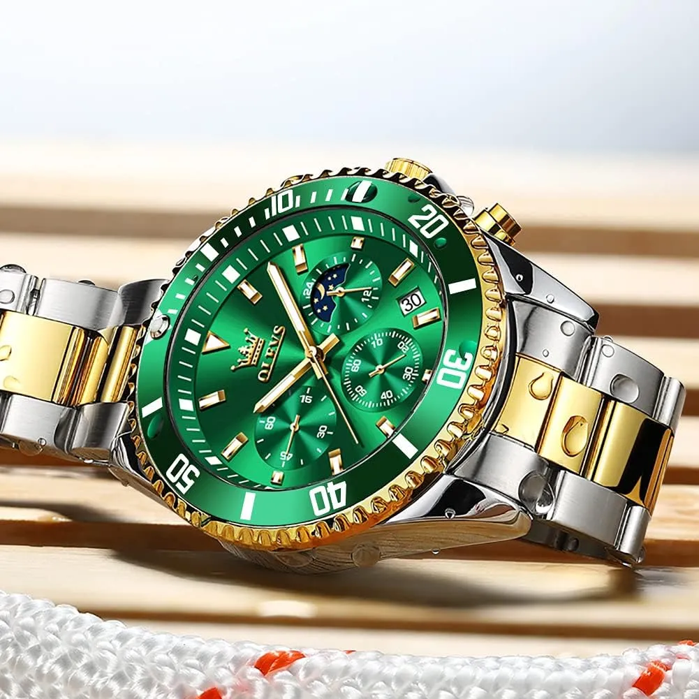 Men Stainless cubic pathogen bias virus democratic revolutionary Steel Analog Quartz Chronograph Moon Phase Watch Waterproof Date Luminous Wrist Male Watches,Gift for Men OLEVS Watches for 