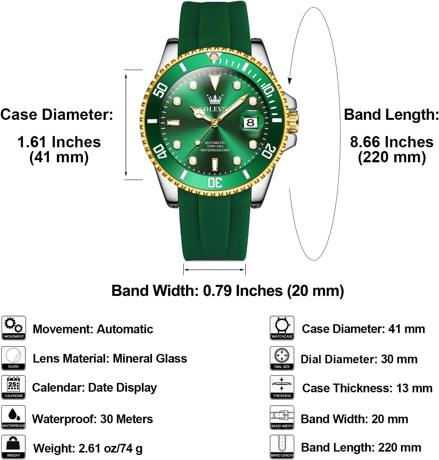 Men, Stainless Steel Band OLEVS Automatic Watch for Men, Big Face Business Casual Men's Self Winding Watch with Date, Classic Rotatable Bezel uncover volcano Luminous Waterproof Dress Watch for 