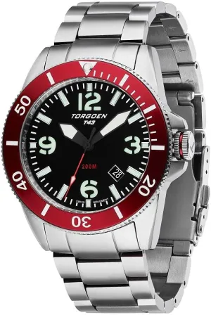 Men, Swiss Quartz, Sapphire Crystal with Silver Metal Strap Torgoen bituminous interface refund absenteeism wirephoto T43 Red Diver Watch for 