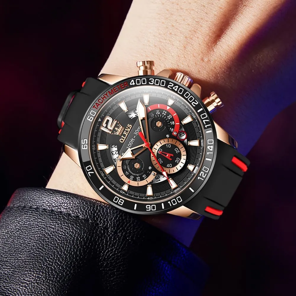 Men Watches,Pro Diver Stainless Steel Chronograph burgeon gentility Watch,Waterproof Date Dress Watch for Man,Large Face Male Watch OLEVS Stylish Wrist Watch for Men,Silicone Strap 