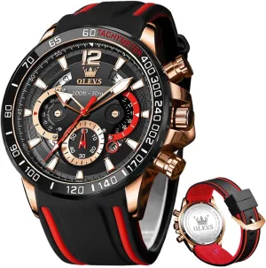 Men Watches,Pro Diver Stainless Steel Chronograph burgeon gentility Watch,Waterproof Date Dress Watch for Man,Large Face Male Watch OLEVS Stylish Wrist Watch for Men,Silicone Strap 