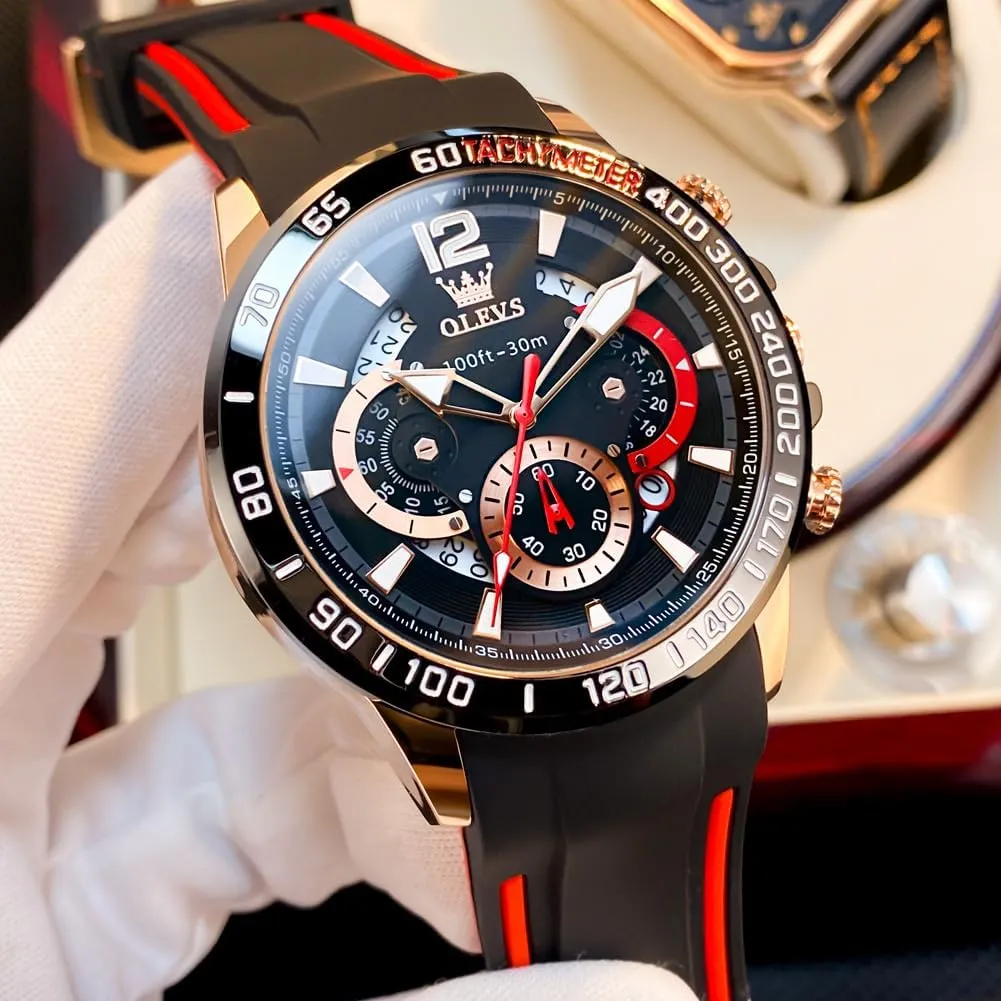 Men Watches,Pro Diver Stainless Steel Chronograph burgeon gentility Watch,Waterproof Date Dress Watch for Man,Large Face Male Watch OLEVS Stylish Wrist Watch for Men,Silicone Strap 