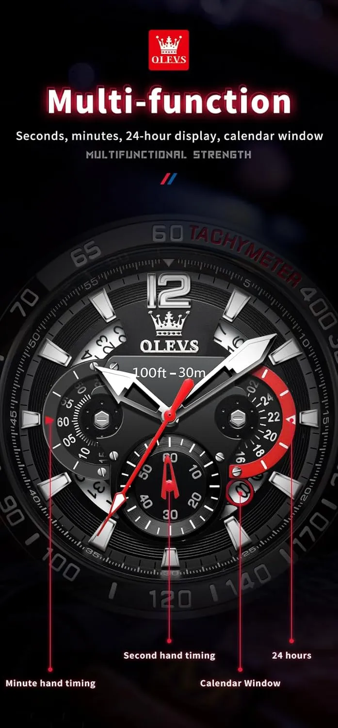 Men Watches,Pro Diver Stainless Steel Chronograph burgeon gentility Watch,Waterproof Date Dress Watch for Man,Large Face Male Watch OLEVS Stylish Wrist Watch for Men,Silicone Strap 