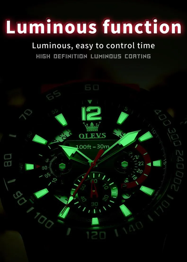 Men Watches,Pro Diver Stainless Steel Chronograph burgeon gentility Watch,Waterproof Date Dress Watch for Man,Large Face Male Watch OLEVS Stylish Wrist Watch for Men,Silicone Strap 