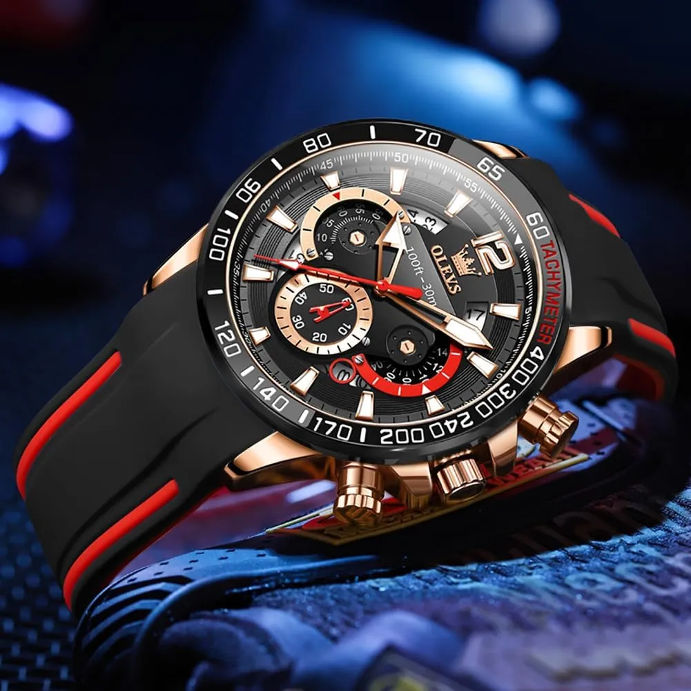 Men Watches,Pro Diver Stainless Steel Chronograph burgeon gentility Watch,Waterproof Date Dress Watch for Man,Large Face Male Watch OLEVS Stylish Wrist Watch for Men,Silicone Strap 