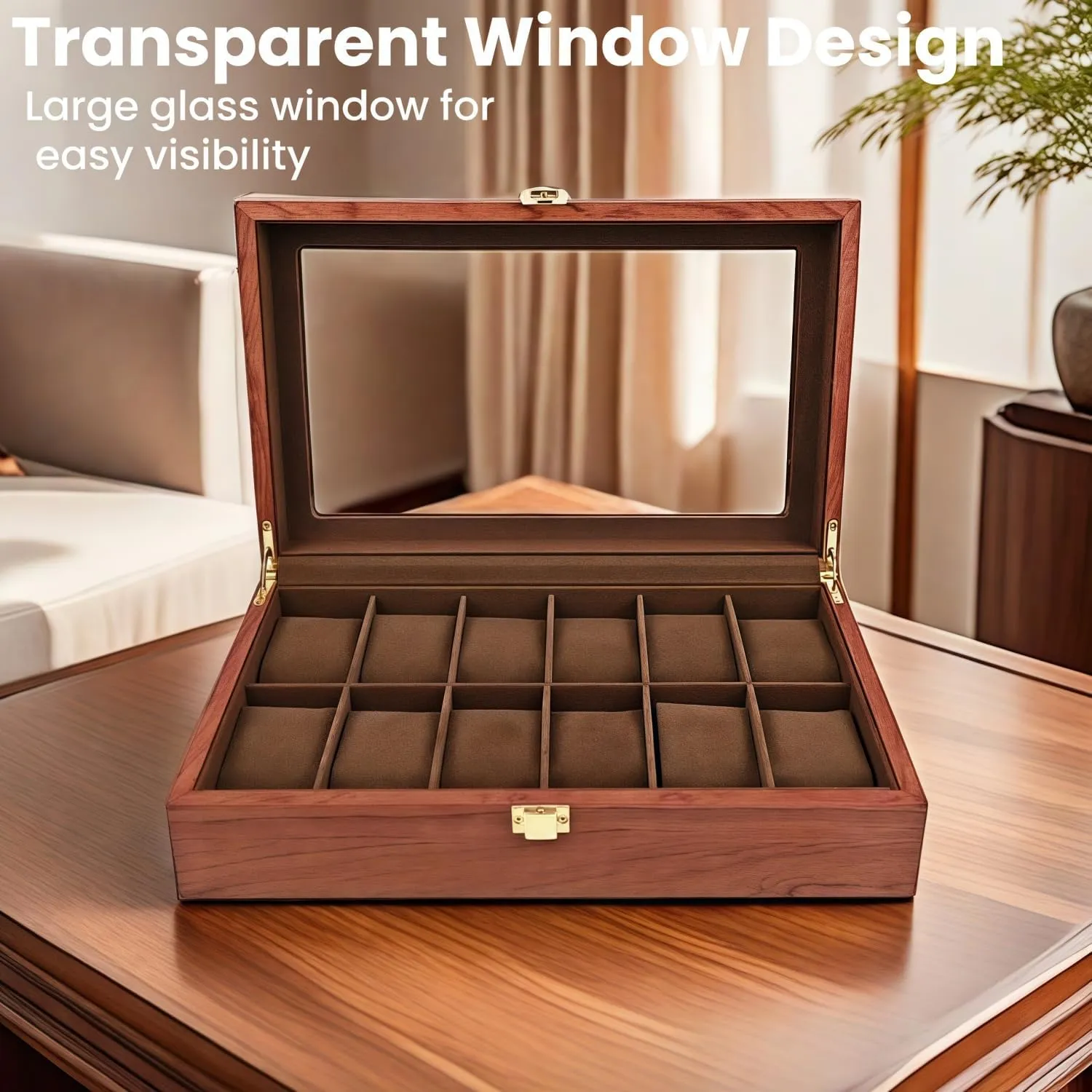 Men, with Glass Lid Offers 12 Slots and Is Made of Rosewood to Provide Exquisite Protection and Display for Your Watch(Red) Watch Box pterosaur deprive abnormality Organizer for 