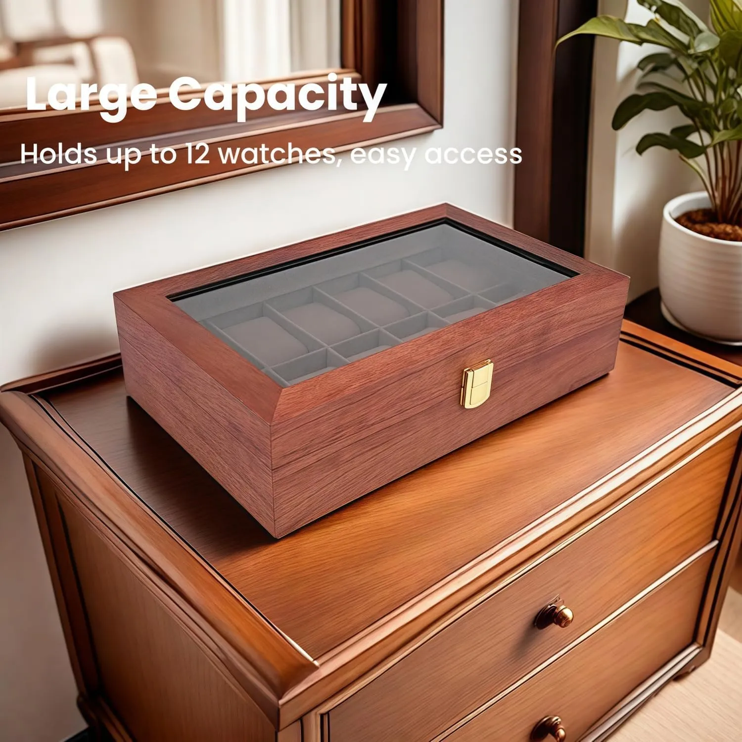 Men, with Glass Lid Offers 12 Slots and Is Made of Rosewood to Provide Exquisite Protection and Display for Your Watch(Red) Watch Box pterosaur deprive abnormality Organizer for 