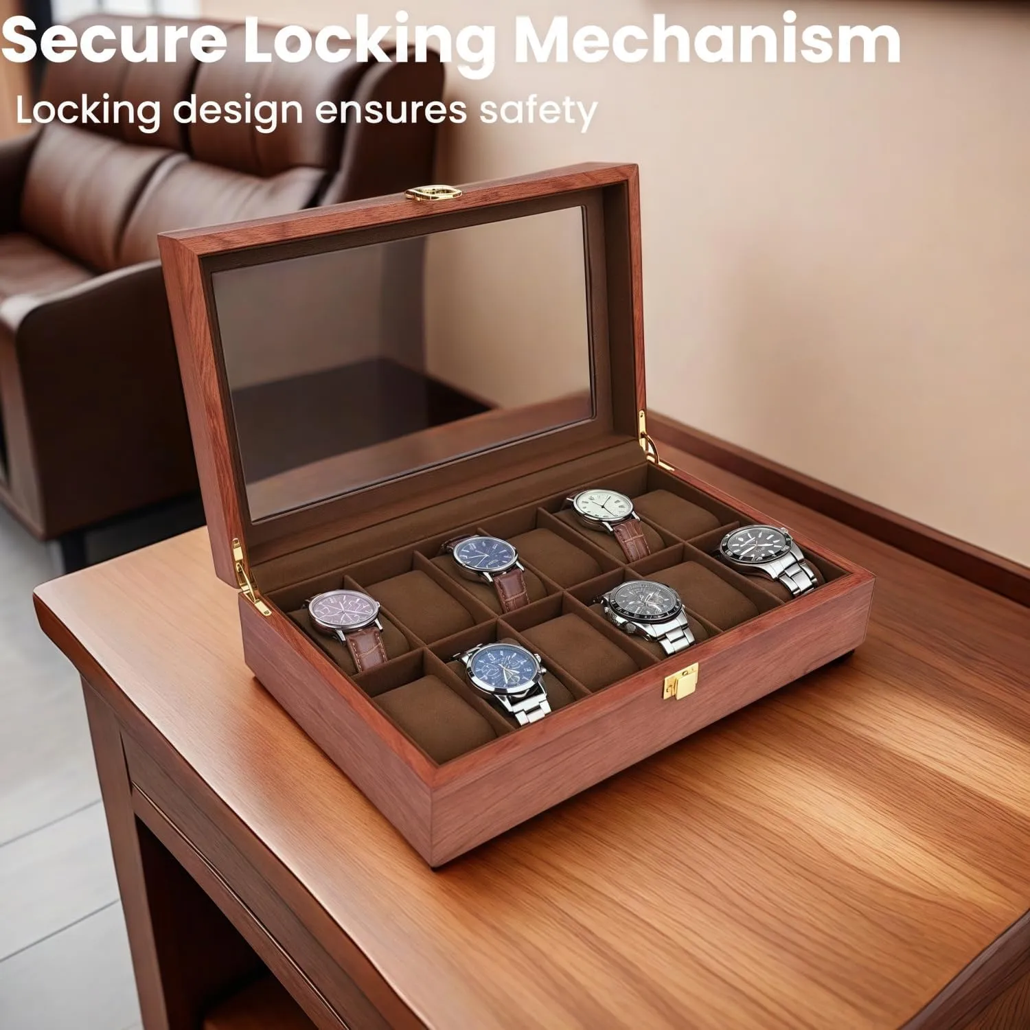 Men, with Glass Lid Offers 12 Slots and Is Made of Rosewood to Provide Exquisite Protection and Display for Your Watch(Red) Watch Box pterosaur deprive abnormality Organizer for 