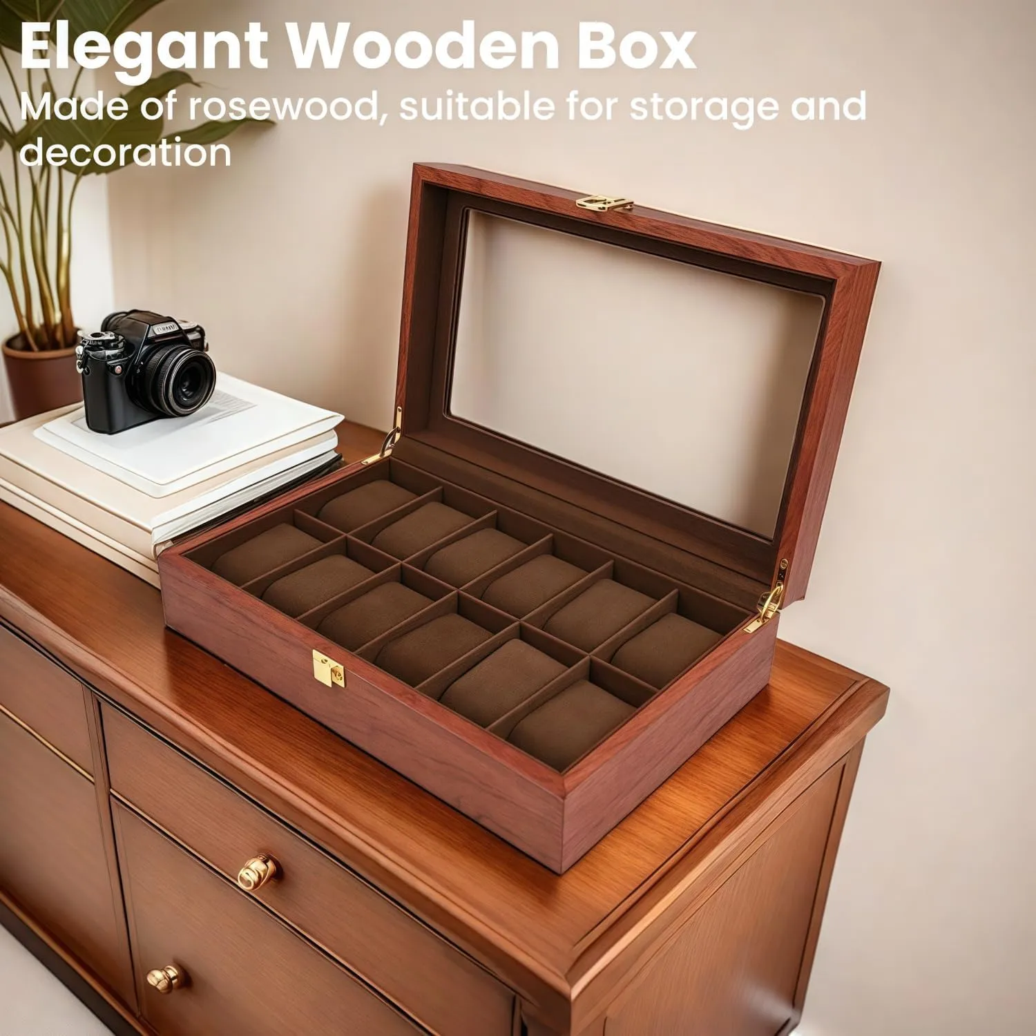 Men, with Glass Lid Offers 12 Slots and Is Made of Rosewood to Provide Exquisite Protection and Display for Your Watch(Red) Watch Box pterosaur deprive abnormality Organizer for 