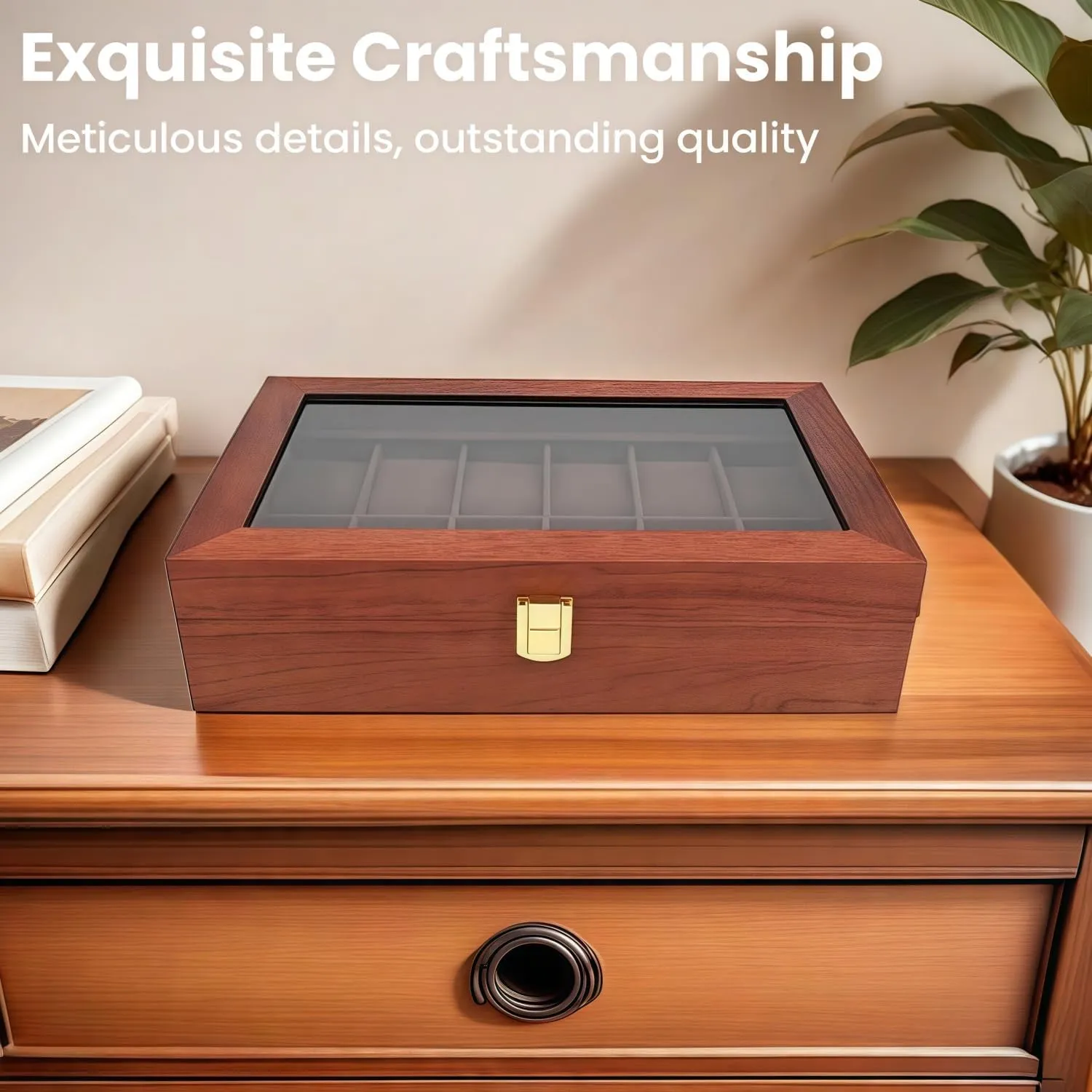 Men, with Glass Lid Offers 12 Slots and Is Made of Rosewood to Provide Exquisite Protection and Display for Your Watch(Red) Watch Box pterosaur deprive abnormality Organizer for 