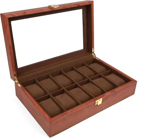Men, with Glass Lid Offers 12 Slots and Is Made of Rosewood to Provide Exquisite Protection and Display for Your Watch(Red) Watch Box pterosaur deprive abnormality Organizer for 
