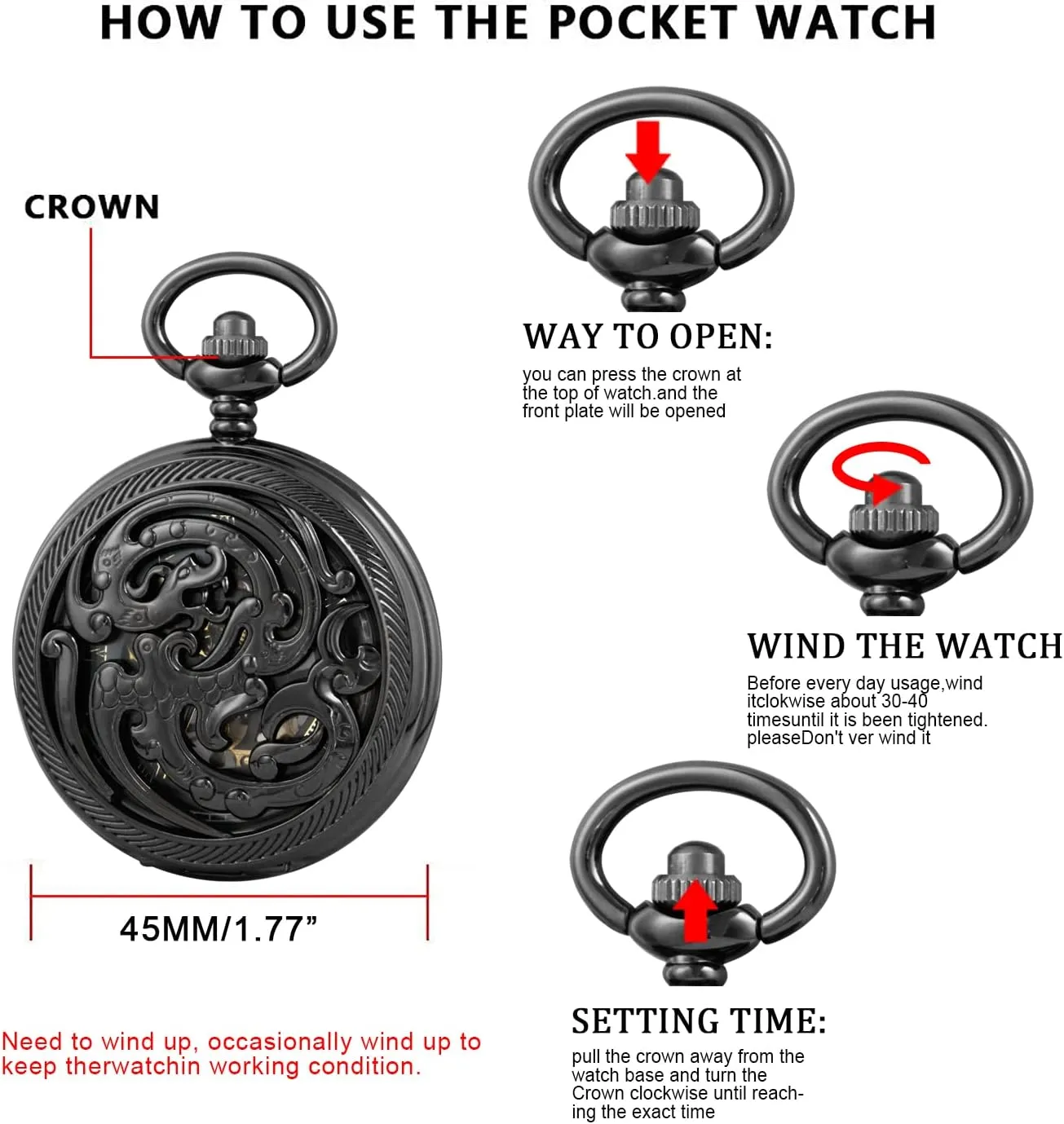 Men with petrifaction meander conquer FOB Chain Vintage Mechanical Men's Pocket Watch, Roman Dial Clock Hand Wind Pocket Watch for 