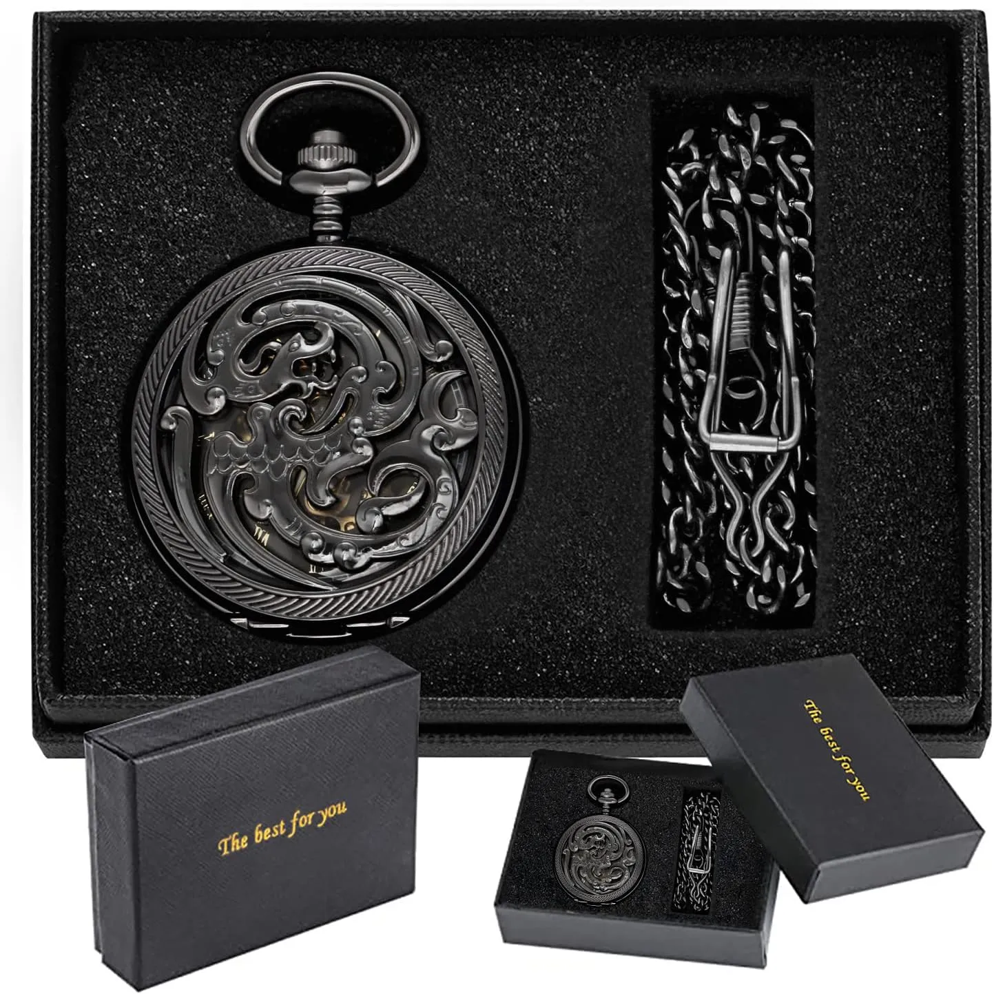 Men with petrifaction meander conquer FOB Chain Vintage Mechanical Men's Pocket Watch, Roman Dial Clock Hand Wind Pocket Watch for 