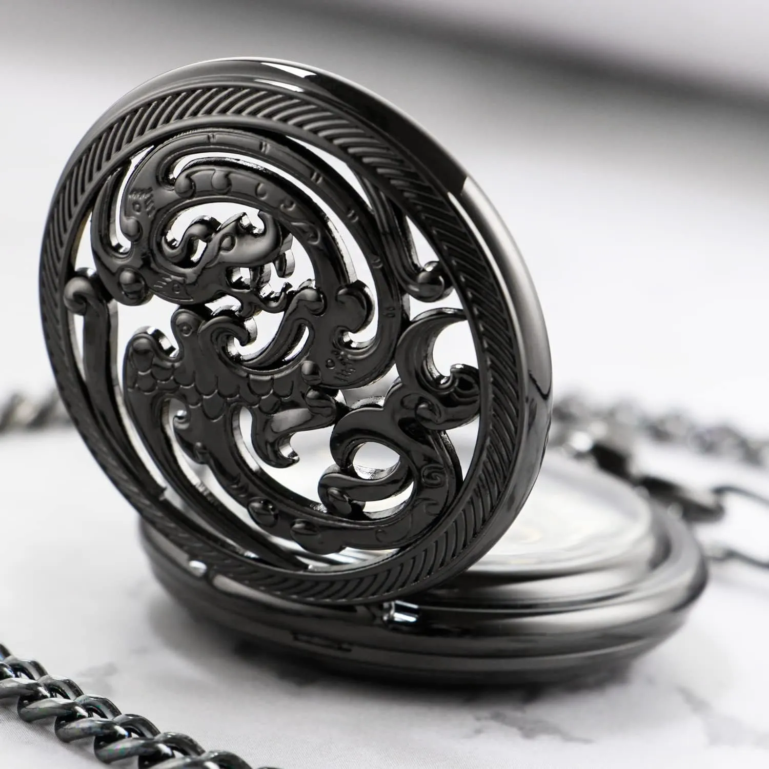 Men with petrifaction meander conquer FOB Chain Vintage Mechanical Men's Pocket Watch, Roman Dial Clock Hand Wind Pocket Watch for 