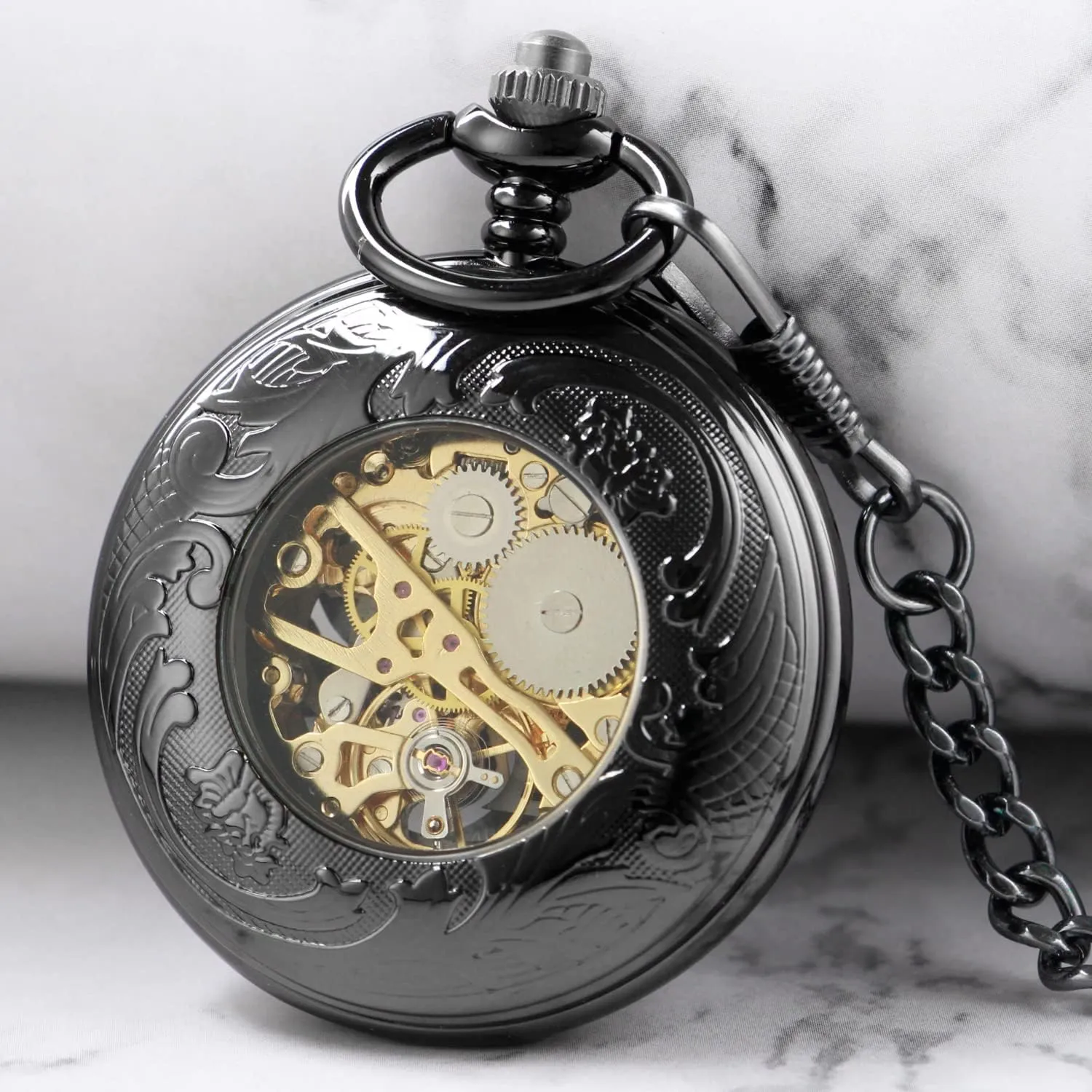 Men with petrifaction meander conquer FOB Chain Vintage Mechanical Men's Pocket Watch, Roman Dial Clock Hand Wind Pocket Watch for 