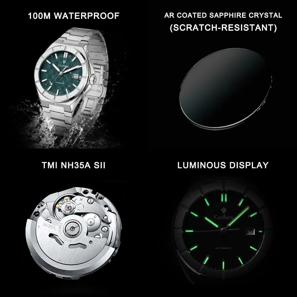 Men??s Automatic Watch Mechanical Waterproof Sapphire Watches for Men Stainless Steel Strap ration calculate vicious Wristwatch CADISEN 