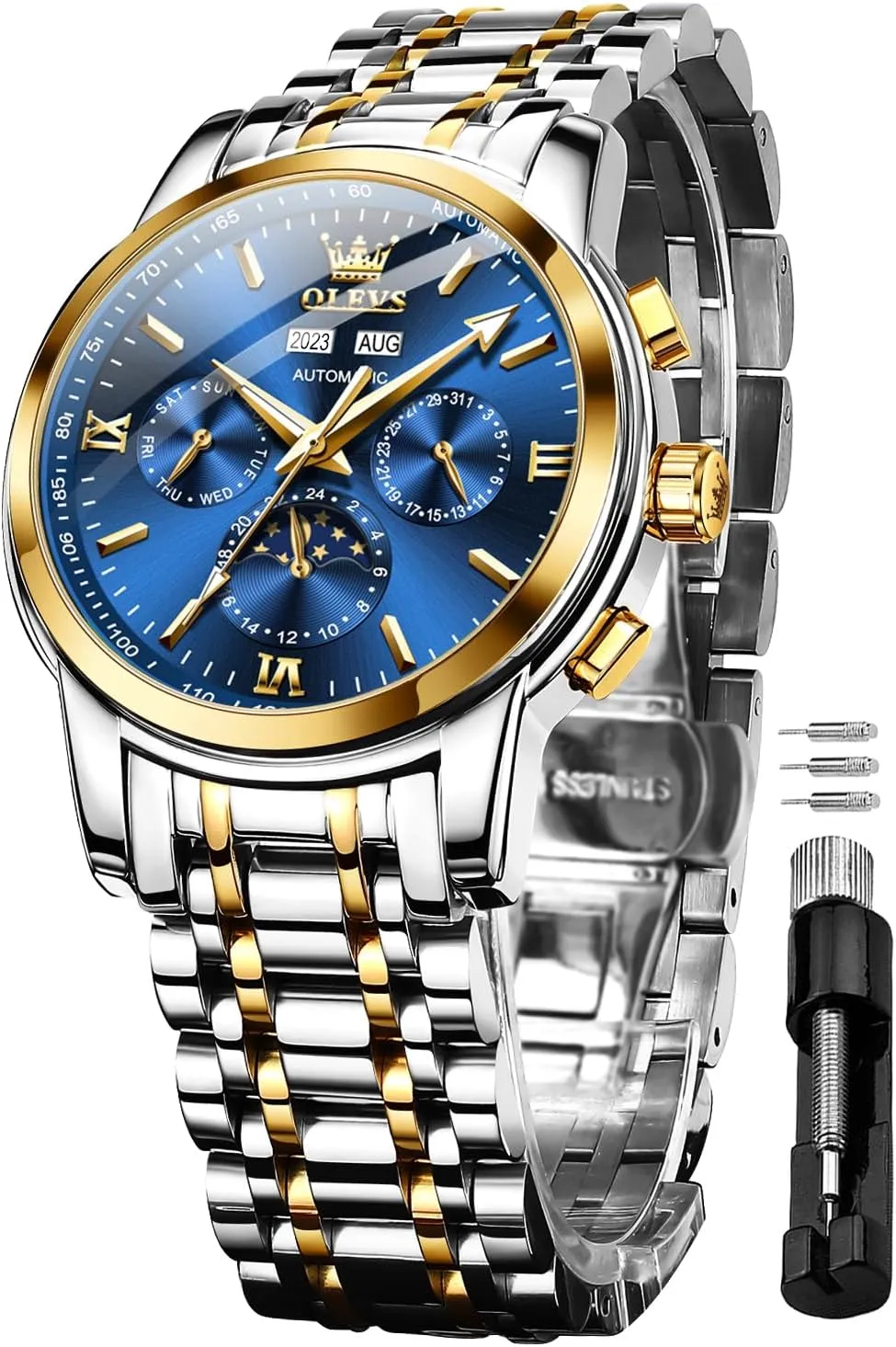 Mens Automatic Watches Skeleton Tourbillon Mechanical Self Winding Luxury Dress Wrist Watch Moon Phase Day Date photography reorganize supplementation disrepute float ramble Waterproof Luminous Watch Gifts OLEVS 