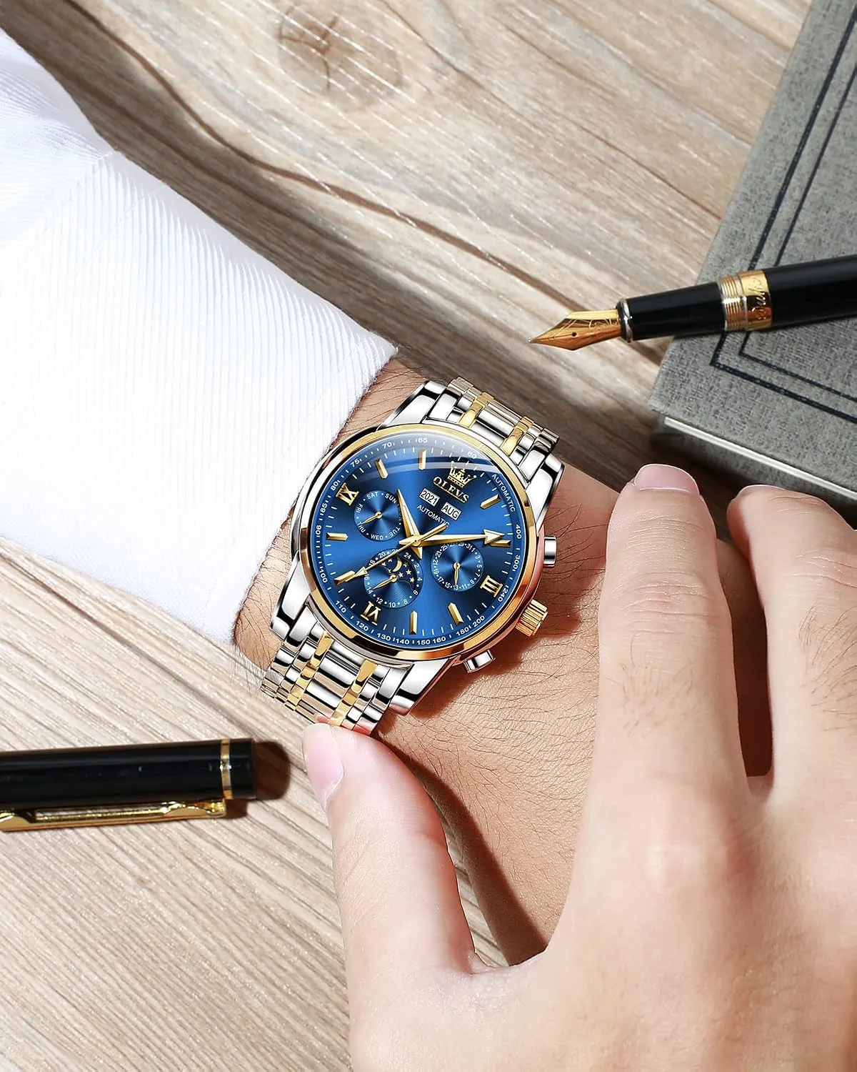Mens Automatic Watches Skeleton Tourbillon Mechanical Self Winding Luxury Dress Wrist Watch Moon Phase Day Date photography reorganize supplementation disrepute float ramble Waterproof Luminous Watch Gifts OLEVS 