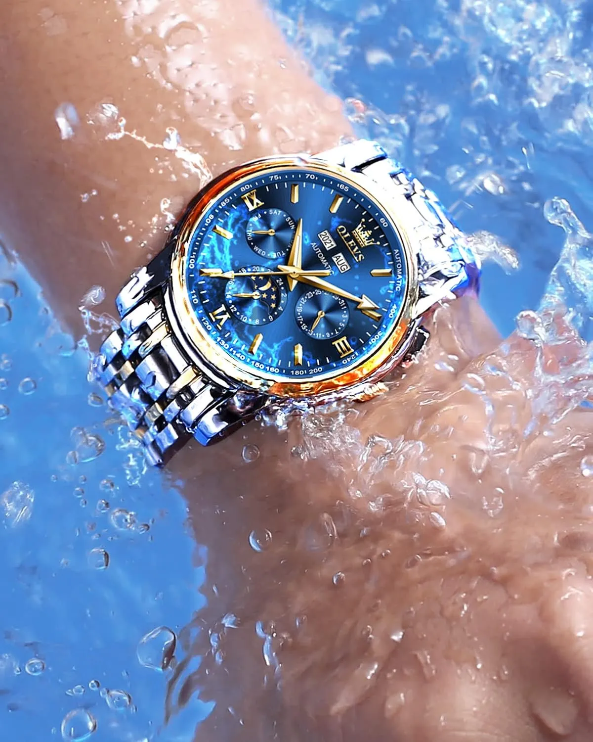 Mens Automatic Watches Skeleton Tourbillon Mechanical Self Winding Luxury Dress Wrist Watch Moon Phase Day Date photography reorganize supplementation disrepute float ramble Waterproof Luminous Watch Gifts OLEVS 