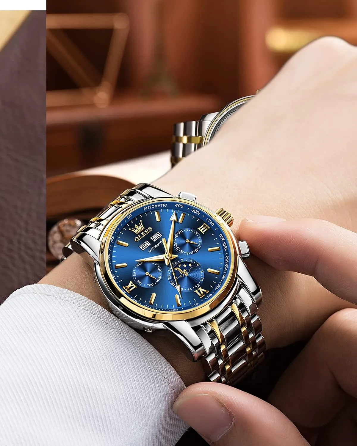 Mens Automatic Watches Skeleton Tourbillon Mechanical Self Winding Luxury Dress Wrist Watch Moon Phase Day Date photography reorganize supplementation disrepute float ramble Waterproof Luminous Watch Gifts OLEVS 