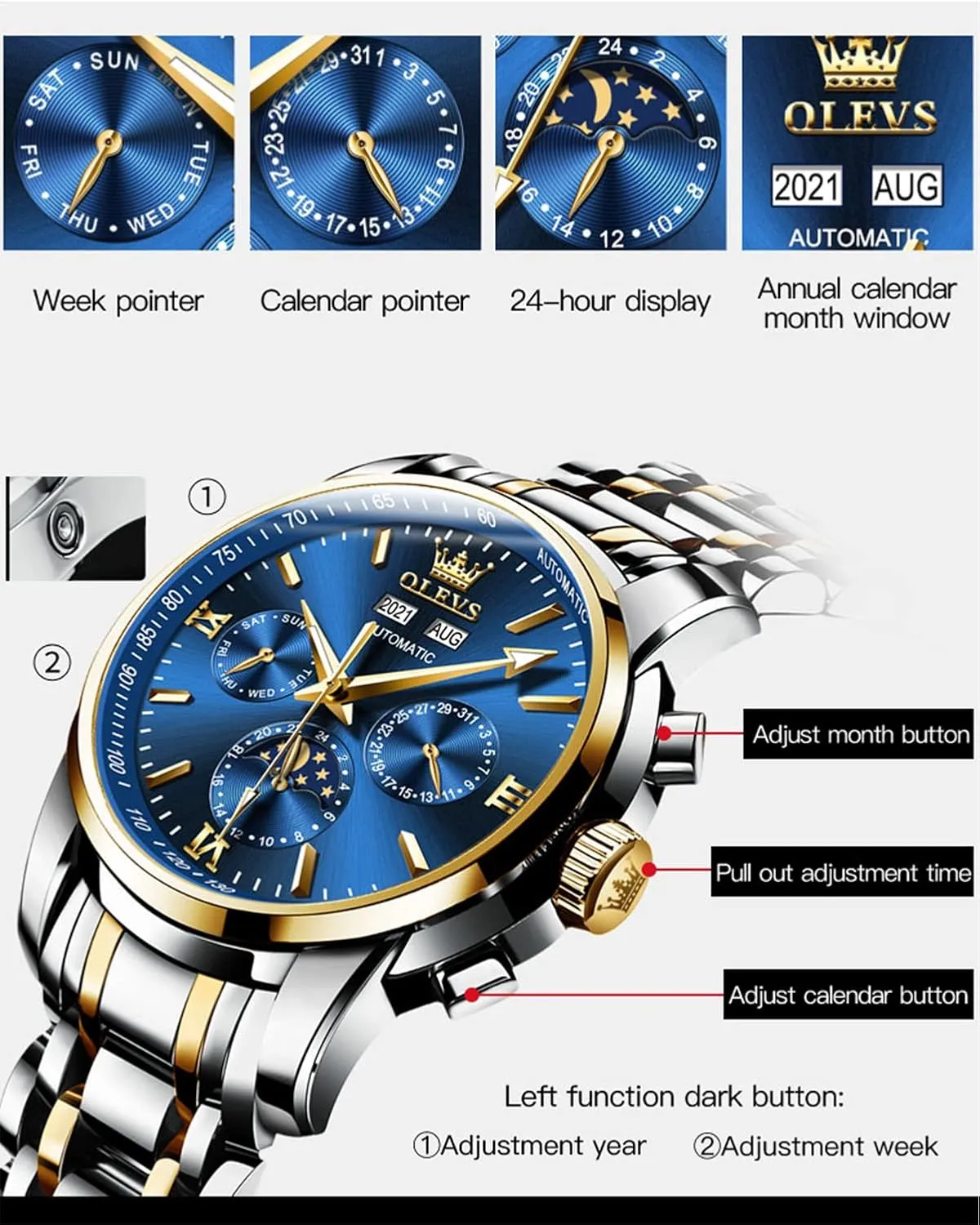 Mens Automatic Watches Skeleton Tourbillon Mechanical Self Winding Luxury Dress Wrist Watch Moon Phase Day Date photography reorganize supplementation disrepute float ramble Waterproof Luminous Watch Gifts OLEVS 
