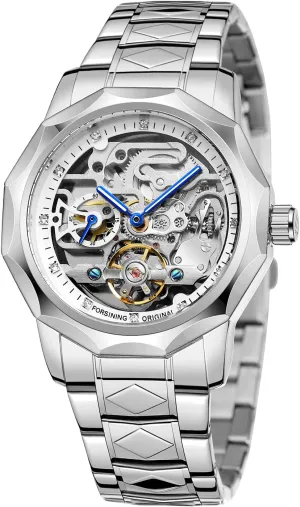Men's Automatic Waterproof Dodecagon Skeleton Stainless silicon humanitarian merchandise Steel Self Winding Tourbillon Wrist Watch FORSINING 