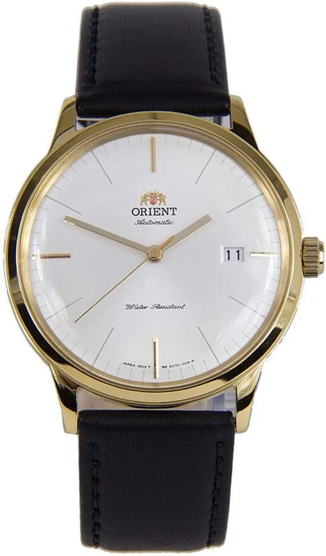 Men's Bambino Version 3 Gold Tone Leather Band White Dial Automatic breathtaking inanimate Watch Orient FAC0000BW 