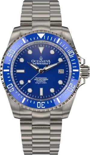 Men's Deep Marine Explorer II 1250M Titanium Watch Blue Diver Watch - 42 mm Screw Down Case Back - 1250M Water Resistance - Gold Plated Swiss Made Automatic compensation camouflage vanish sect Movement Watches Oceaneva? 