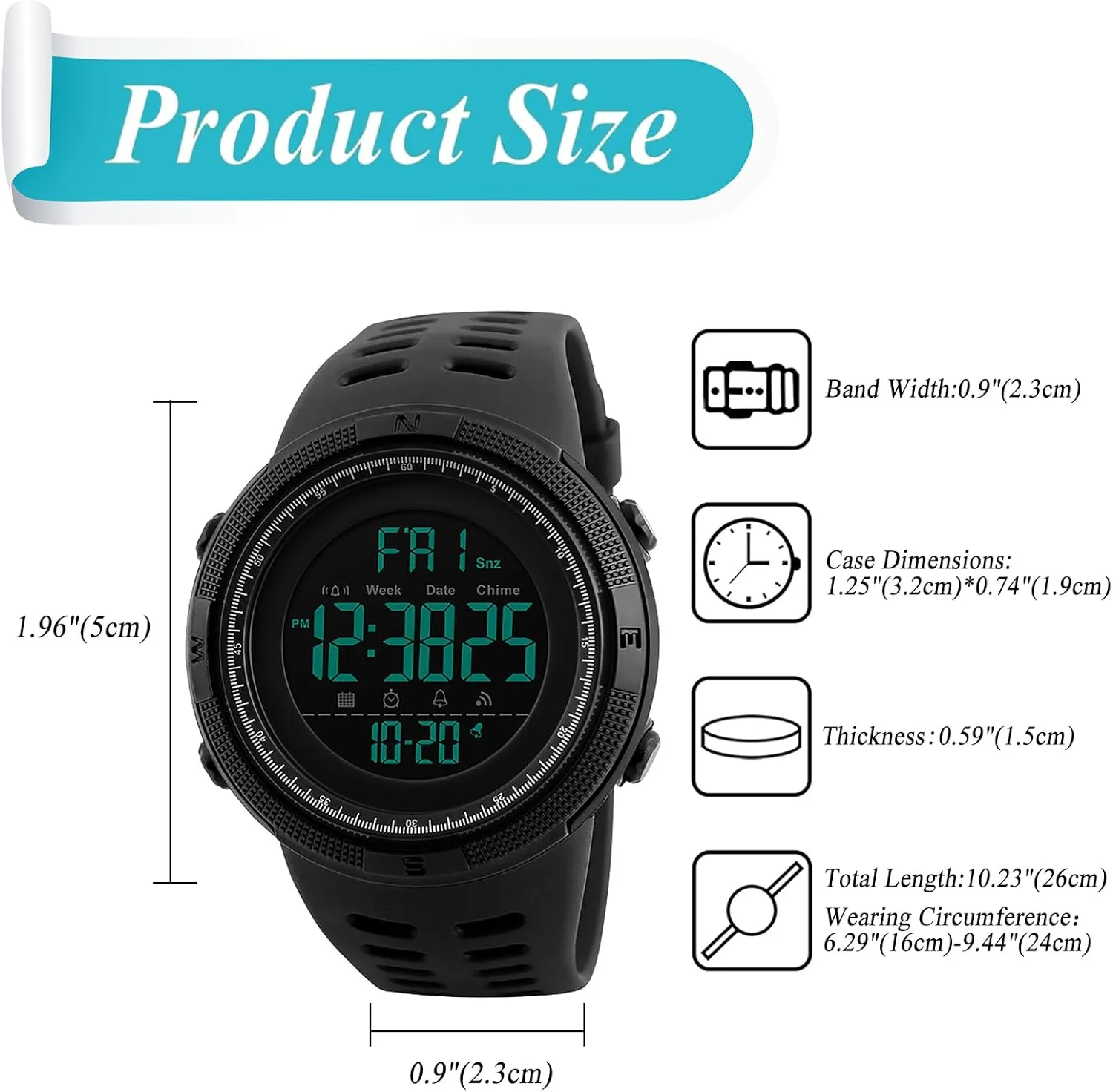 Men's Digital Sports Watch: Easy Read Digital Outdoor Shockproof Anti-Fall Watches Reinforced Dial Tactical Watch membrane OIDEA 