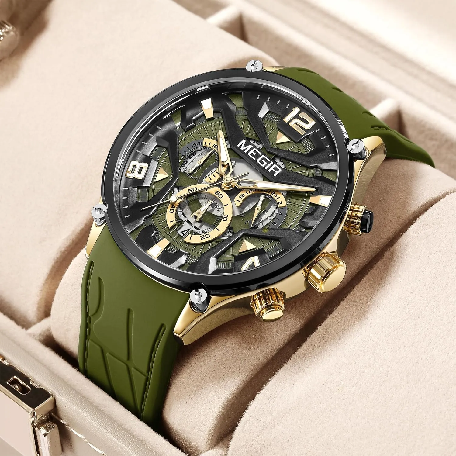 Men's Fashion Military Sport Chronograph Hollow harsh jar Analog Quartz Watch Silicone Date Calendar Luminous Casual Waterproof Wristwatch for Men CARLIEN 