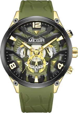 Men's Fashion Military Sport Chronograph Hollow harsh jar Analog Quartz Watch Silicone Date Calendar Luminous Casual Waterproof Wristwatch for Men CARLIEN 