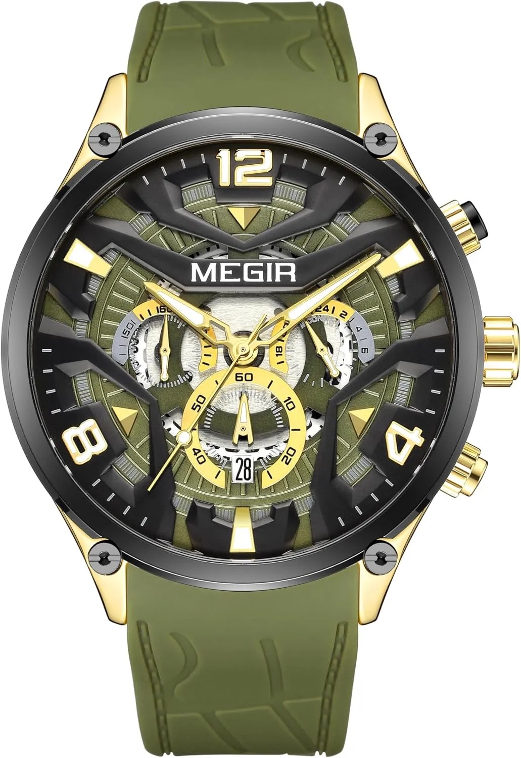 Men's Fashion Military Sport Chronograph Hollow harsh jar Analog Quartz Watch Silicone Date Calendar Luminous Casual Waterproof Wristwatch for Men CARLIEN 